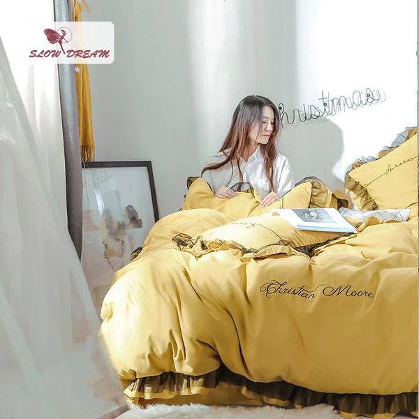 bedding sets slowdream black lace decor bedspread pillowcase yellow set bed linen solid color 100% cotton girl duvet cover
bedding sets slowdream black lace decor bedspread pillowcase yellow set bed linen solid color 100% cotton girl duvet cover