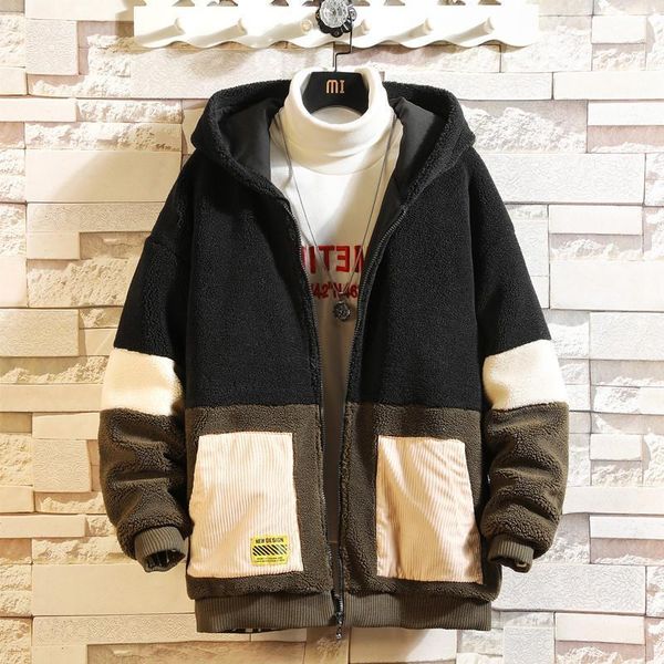 winter new style men's jacket lamb wool thick hooded men coat casual loose cotton padded jackets male bomber outwear fashion1, Black;brown 
winter new style men's jacket lamb wool thick hooded men coat casual loose cotton padded jackets male bomber outwear fashion1, Black;brown