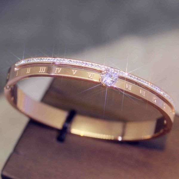 fashion double roman numeral stainless steel inlaid zircon luxurious bracelet with simple joker couple bracelet women's jewelry, Black
fashion double roman numeral stainless steel inlaid zircon luxurious bracelet with simple joker couple bracelet women's jewelry, Black