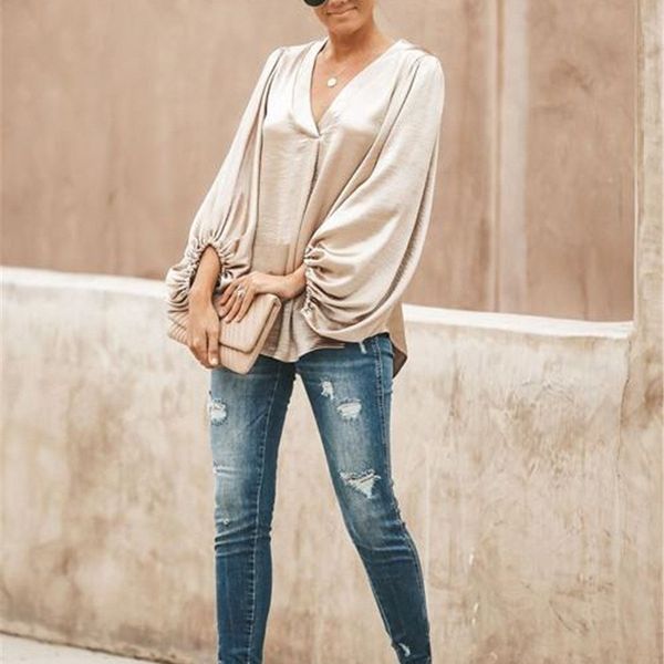 women shirts office lady blouses v-neck low cut lantern sleeve elegant smooth silk satins streetwear outfits y200402, White
women shirts office lady blouses v-neck low cut lantern sleeve elegant smooth silk satins streetwear outfits y200402, White