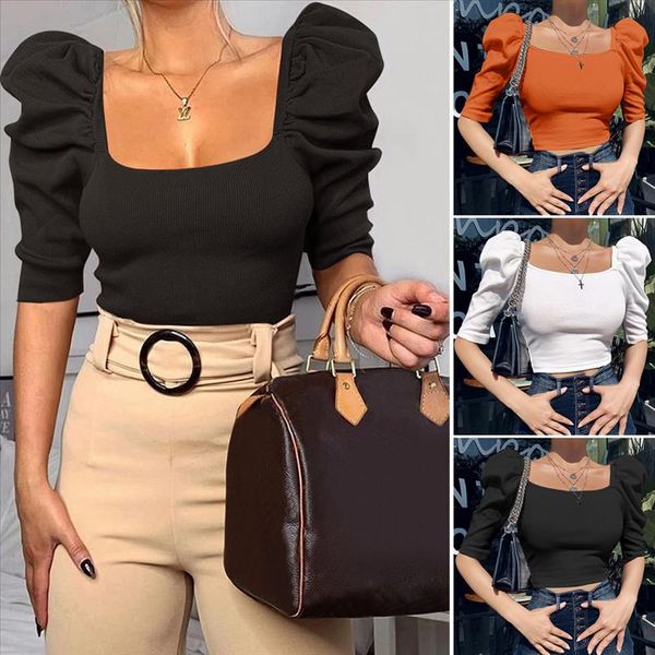 women ladies puff sleeve solid shirts half sleeve square collar crop female casual slim plain bottoming shirts, White
women ladies puff sleeve solid shirts half sleeve square collar crop female casual slim plain bottoming shirts, White