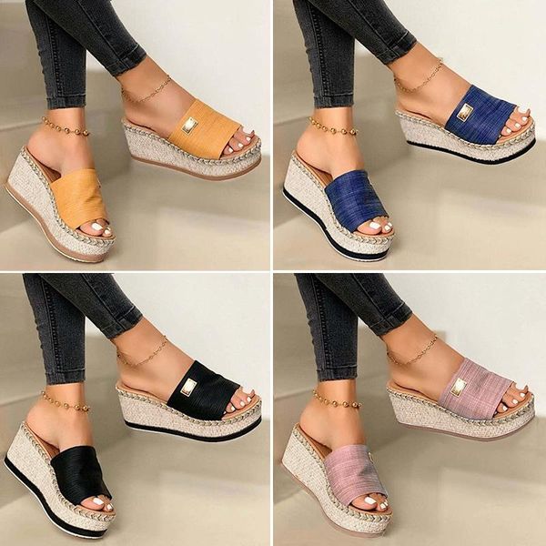 women's sandals wedge platform slipper outer wear chunky-heel slippers heeled women's shoes1, Black
women's sandals wedge platform slipper outer wear chunky-heel slippers heeled women's shoes1, Black