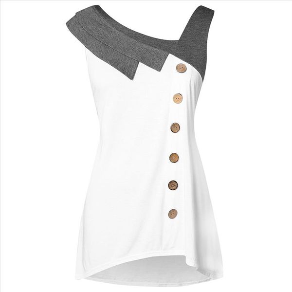 women tanks summer plus size buttons skew neck contrast trim long asymmetric tank big size casual ladies tees, White
women tanks summer plus size buttons skew neck contrast trim long asymmetric tank big size casual ladies tees, White