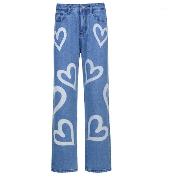 women high waist straight baggy jeans heart graffiti print 90s denim long pants l5ya1, Blue
women high waist straight baggy jeans heart graffiti print 90s denim long pants l5ya1, Blue