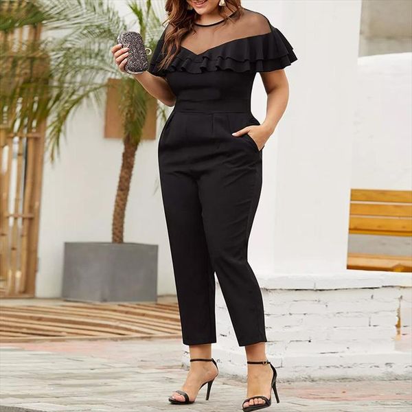 women ruffles hem jumpsuits summer mesh pacthwork rompers casual short sleeve playsuits elegant work ol pencil pants, Black;white
women ruffles hem jumpsuits summer mesh pacthwork rompers casual short sleeve playsuits elegant work ol pencil pants, Black;white