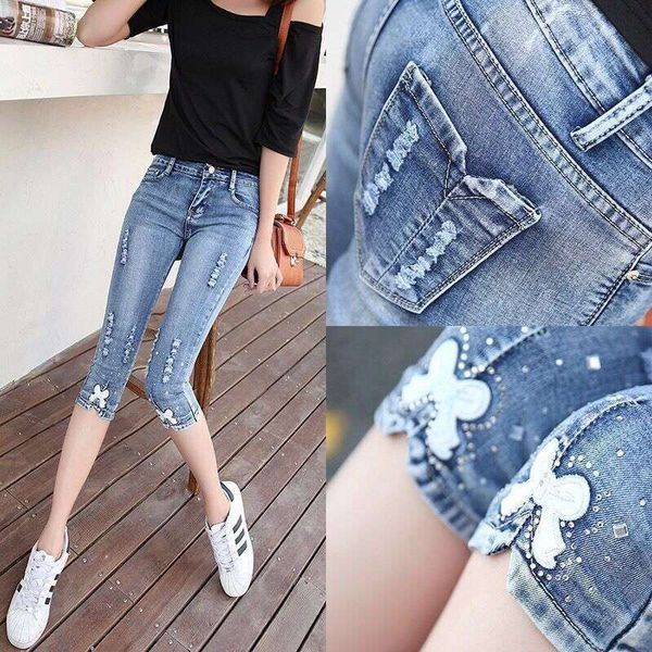 summer 2020 seven point jeans women's pencil korean version slim elastic large show thin 7-point pants, Blue
summer 2020 seven point jeans women's pencil korean version slim elastic large show thin 7-point pants, Blue