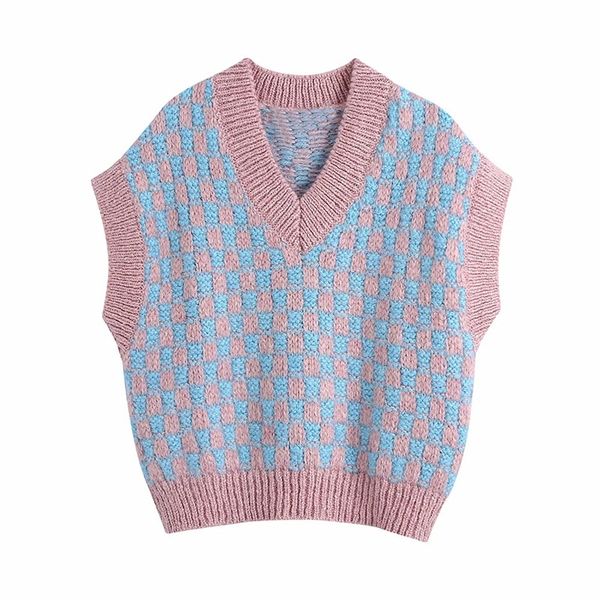 2021 women new spring autumn fashion sweet blue and pink lattice sweater female girl feeling v-neck vest chic top, White;black
2021 women new spring autumn fashion sweet blue and pink lattice sweater female girl feeling v-neck vest chic top, White;black