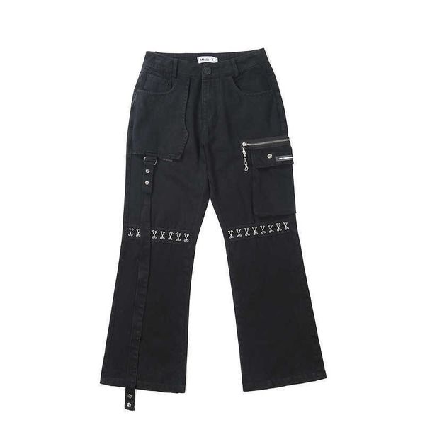 men's jeans high street micro horn buckle decorative long ribbon casual jeans, Blue
men's jeans high street micro horn buckle decorative long ribbon casual jeans, Blue