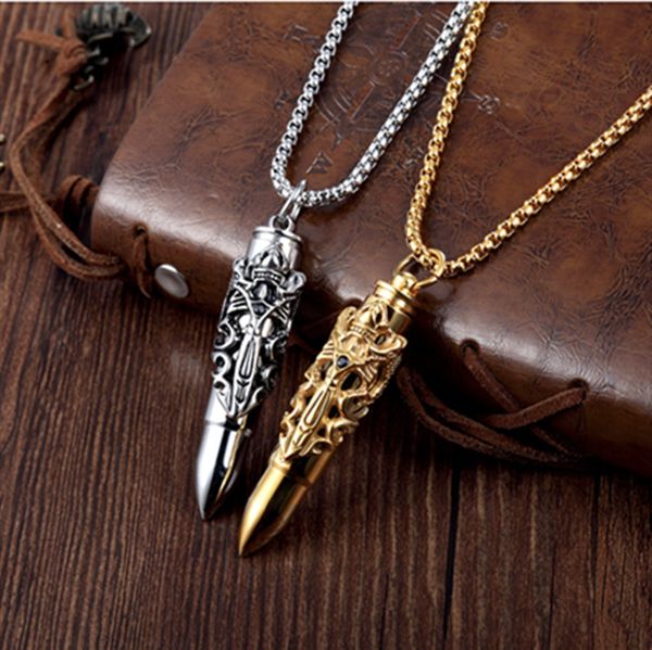 tide brand double dragon sword necklace hip hop bullet head can be loosened fit titanium steel pendant simple fashion jewelry, Silver
tide brand double dragon sword necklace hip hop bullet head can be loosened fit titanium steel pendant simple fashion jewelry, Silver