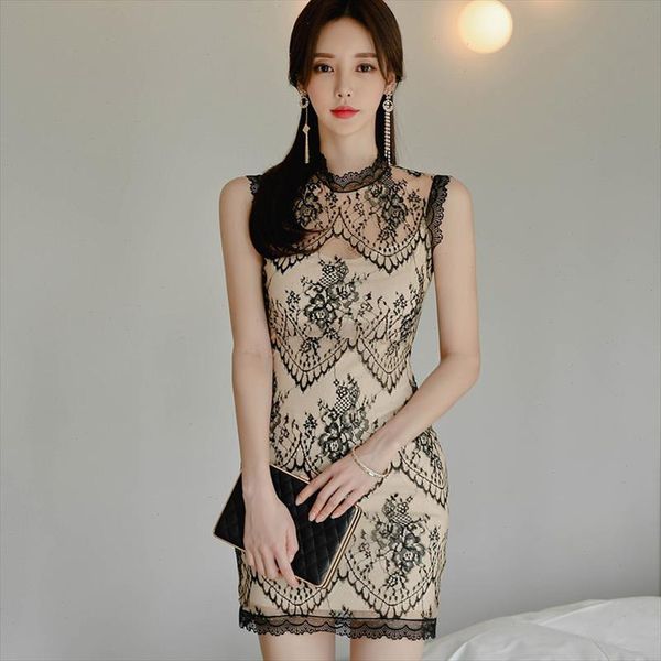 2021 summer women sleeveless stand neck korea cloth slim bodycon mini full lace club dress, Black;gray
2021 summer women sleeveless stand neck korea cloth slim bodycon mini full lace club dress, Black;gray