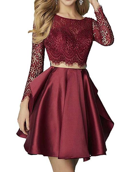 2018 scoop neck 2 pieces backless a-line homecoming dresses long sleeves crystal lace with satin mini graduation prom cocktail dress, Blue;pink
2018 scoop neck 2 pieces backless a-line homecoming dresses long sleeves crystal lace with satin mini graduation prom cocktail dress, Blue;pink