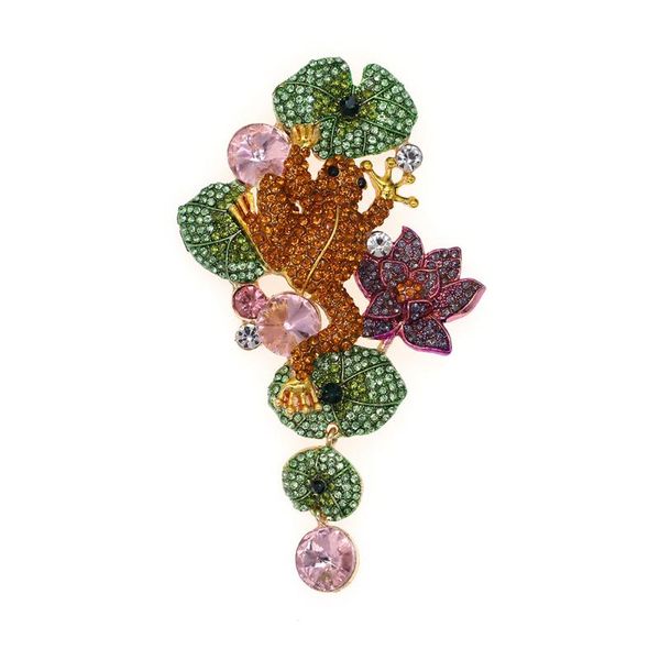 

pins, brooches 50pcs/lot luxurious crystal rhinestone frog lotus brooch pin animal for women, Gray