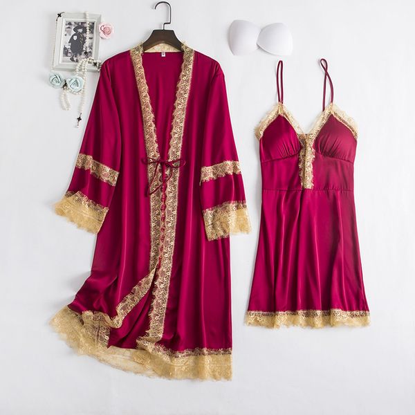 female 2 pieces robe set sleepwear lace nightwear intimate lingerie 2021 new kimono bathrobe gown casual homewear, Black;red
female 2 pieces robe set sleepwear lace nightwear intimate lingerie 2021 new kimono bathrobe gown casual homewear, Black;red