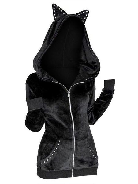 women chic gothic punk hooded jackets plus size black loose zipper coat autumn winter casual grommet trim zip up jackets, Black;brown
women chic gothic punk hooded jackets plus size black loose zipper coat autumn winter casual grommet trim zip up jackets, Black;brown