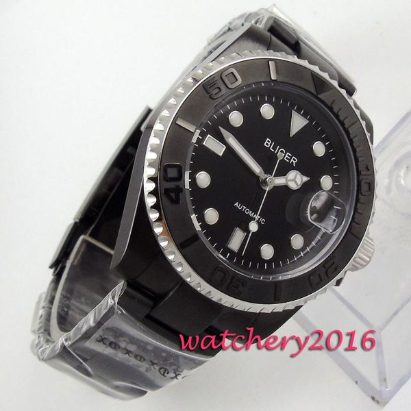 brand 40mm bliger sapphire glass black dial pvd case date miyota automatic movement men's mechanical wristwatches, Slivery;brown
brand 40mm bliger sapphire glass black dial pvd case date miyota automatic movement men's mechanical wristwatches, Slivery;brown