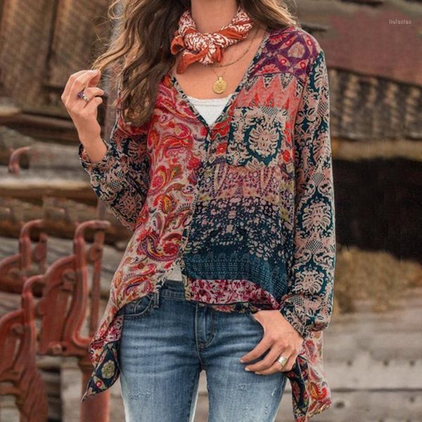 plus size blouses elegant women bohemian shirts v-neck long sleeve vintage print blouse loose shirts irregular 1, White
plus size blouses elegant women bohemian shirts v-neck long sleeve vintage print blouse loose shirts irregular 1, White