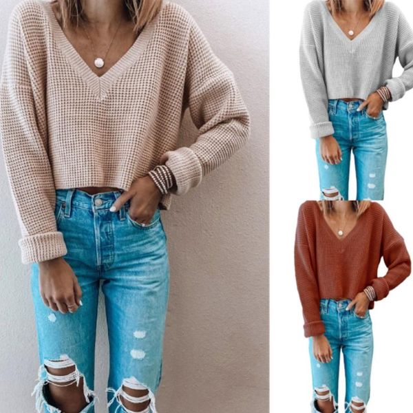 women casual long sleeve waffle knitted sweater loose fit v neck pullover, White;black
women casual long sleeve waffle knitted sweater loose fit v neck pullover, White;black