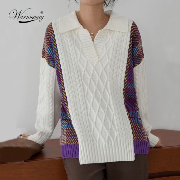 fall winter women oversized plaid sweater fashion turn-down collar patchwork thick warm knit pullover casual female lj201113, White;black
fall winter women oversized plaid sweater fashion turn-down collar patchwork thick warm knit pullover casual female lj201113, White;black