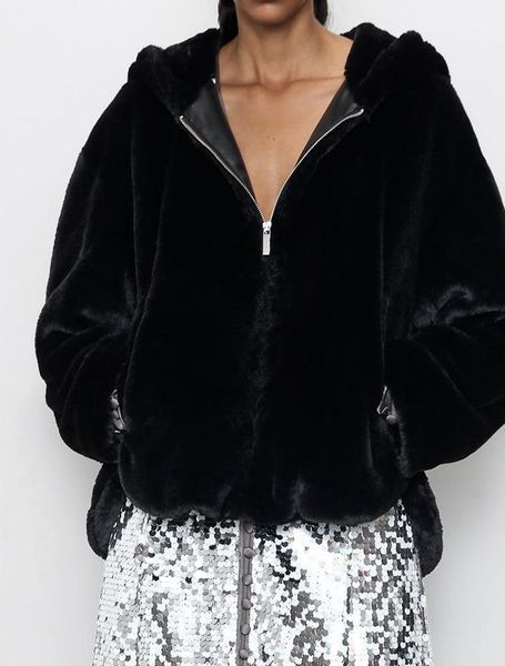 women's fur & faux 2021 fashion autumn winter women's three color front metal zipper hood long sleeve effect coat1, Black
women's fur & faux 2021 fashion autumn winter women's three color front metal zipper hood long sleeve effect coat1, Black