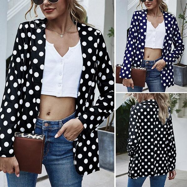 women casual long sleeve office ladies business jacket polka dot print female jacket, Black;brown
women casual long sleeve office ladies business jacket polka dot print female jacket, Black;brown