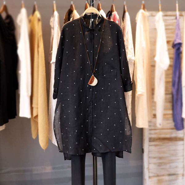 2020 autumn new loose large literary polka dot personalized button medium length linen versatile blouse, White
2020 autumn new loose large literary polka dot personalized button medium length linen versatile blouse, White