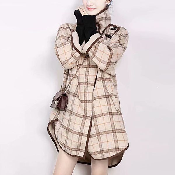 2021 new winter printing plaid sleeve long horn wool coat temperament women's clothes 0d76, Black;brown
2021 new winter printing plaid sleeve long horn wool coat temperament women's clothes 0d76, Black;brown