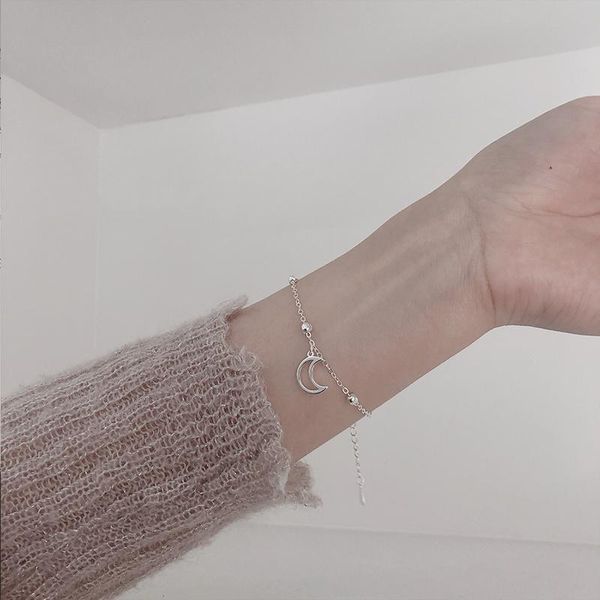 link, chain korean sweet cute round bead hollow moon silver color bracelet for women luxury trendy jewelry gifts sl2284, Black
link, chain korean sweet cute round bead hollow moon silver color bracelet for women luxury trendy jewelry gifts sl2284, Black