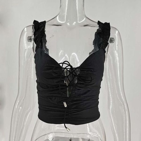 lace up women cropped short tank deep v-neck backless pleated female tanks 2020 summer black white fashion ladies
lace up women cropped short tank deep v-neck backless pleated female tanks 2020 summer black white fashion ladies