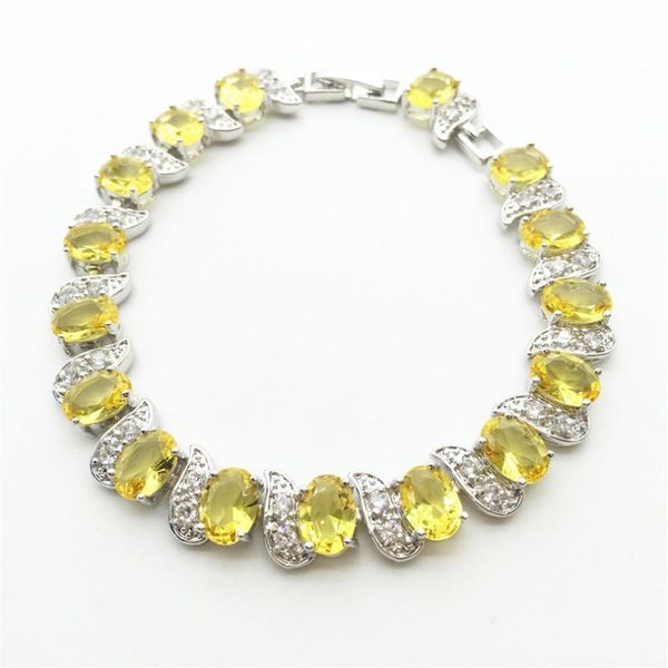 link, chain charm women fashion jewelry bracelets 10kt white gold filled yellow zircon stone peridot color arrival, Black
link, chain charm women fashion jewelry bracelets 10kt white gold filled yellow zircon stone peridot color arrival, Black