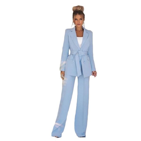women's two piece pants est 2 pieces women suits with belt party for custom made pant+coat, White
women's two piece pants est 2 pieces women suits with belt party for custom made pant+coat, White