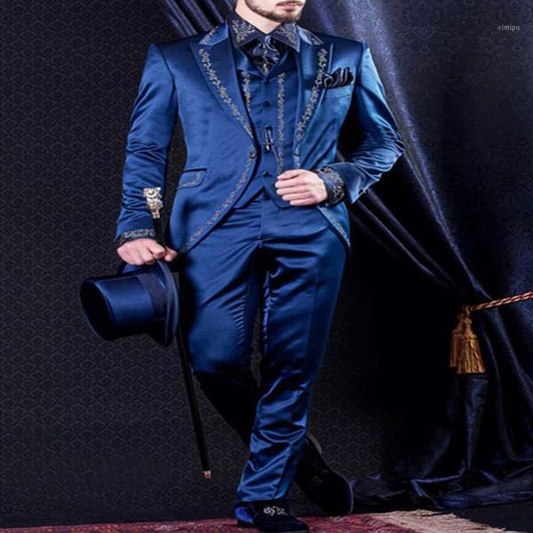 embroidery black lapels suit for men in wedding dresses (jacket+pants + vests) 3 pieces business formal men's suits for grooms1, White;black