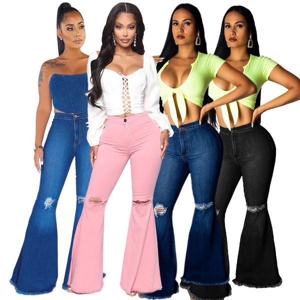 haoohu 2020 new women's ripped jeans pants fashion casual all-match solid high waist tigh hole hollow out full flare pants, Blue
haoohu 2020 new women's ripped jeans pants fashion casual all-match solid high waist tigh hole hollow out full flare pants, Blue