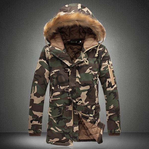 winter men's fur collar coat thicken hooded cotton coat slim mid-length camouflage jacket, Black
winter men's fur collar coat thicken hooded cotton coat slim mid-length camouflage jacket, Black
