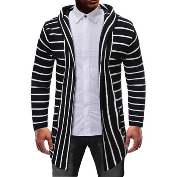 man stripe colorblocked sweater fashion trend long sleeve cardigan knitted hooded designer male winter casual slim mid-length sweater, White;black
man stripe colorblocked sweater fashion trend long sleeve cardigan knitted hooded designer male winter casual slim mid-length sweater, White;black
