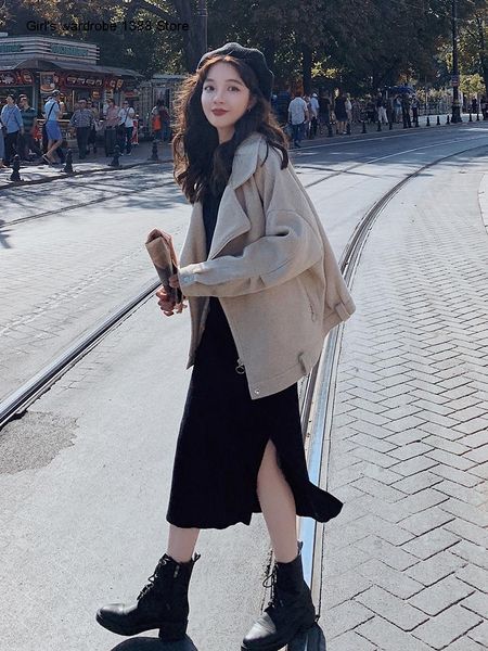 women's wool & blends small woolen coat short fall winter 2021 korean loose cashmere jacket fashion, Black
women's wool & blends small woolen coat short fall winter 2021 korean loose cashmere jacket fashion, Black