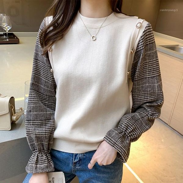 women's sweaters korean 2021 autumn women fashion chic buttons fake two-piece plaid stitching long sleeve knitting sweater femme1, White;black
women's sweaters korean 2021 autumn women fashion chic buttons fake two-piece plaid stitching long sleeve knitting sweater femme1, White;black