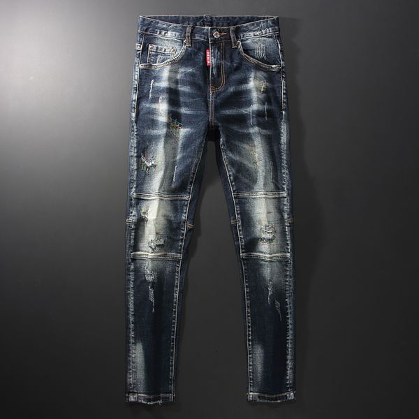 2021 new fashion streetwear men jeans retro black blue spliced designer biker pants hombre elastic slim fit hip hop ripped long trousers t56
2021 new fashion streetwear men jeans retro black blue spliced designer biker pants hombre elastic slim fit hip hop ripped long trousers t56