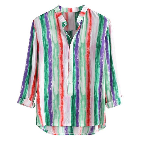 men's casual shirts autumn fashion colorful striped cotton long sleeve plus size stand collar blouse harajuku, White;black
men's casual shirts autumn fashion colorful striped cotton long sleeve plus size stand collar blouse harajuku, White;black