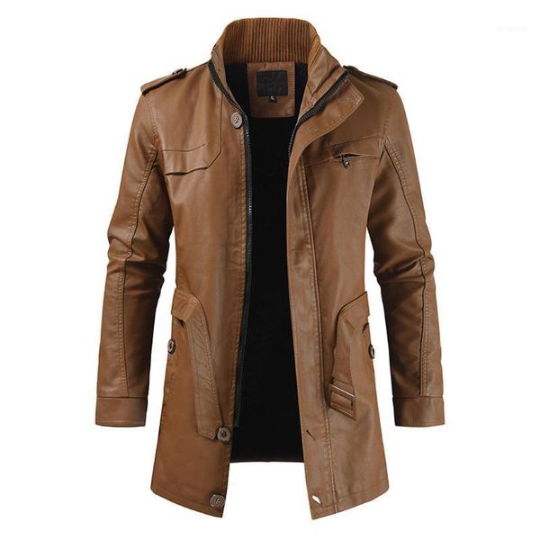 men's autumn and winter new solid color casual warm long leather coats outerwear faux leather stand collar zipper pockets 1, Black
men's autumn and winter new solid color casual warm long leather coats outerwear faux leather stand collar zipper pockets 1, Black