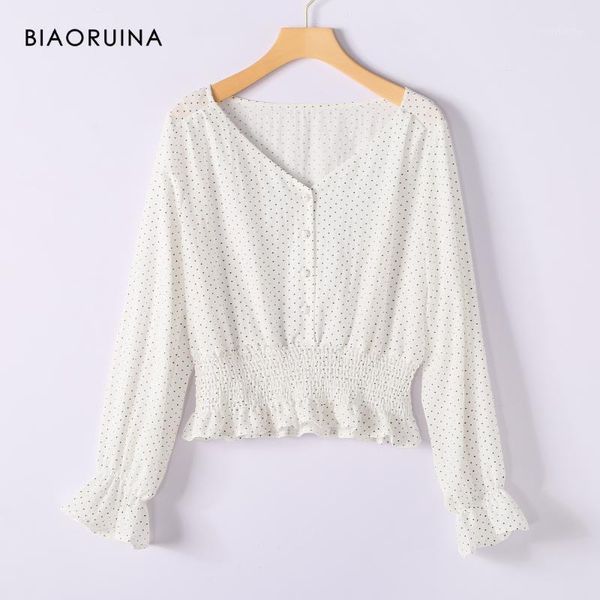 women's blouses & shirts biaoruina women's polka dot printed sweet short shirt elastic slim high waist female v-neck elegant chiff, White
women's blouses & shirts biaoruina women's polka dot printed sweet short shirt elastic slim high waist female v-neck elegant chiff, White