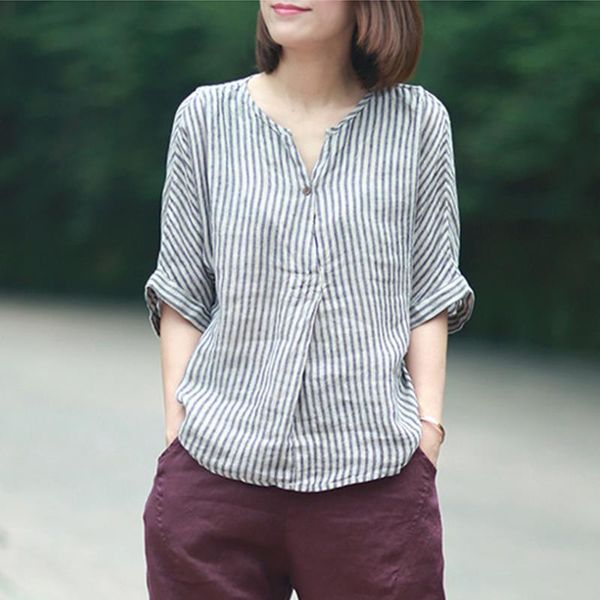 women striped shirts 2020 summer new batwing sleeve casual blouses linen japanese blouse loose vintage simple top, White
women striped shirts 2020 summer new batwing sleeve casual blouses linen japanese blouse loose vintage simple top, White