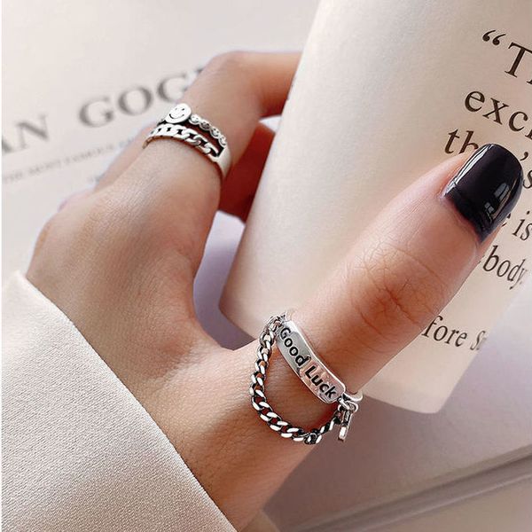 925 silver double smiling face ring female tassel index finger ring thumb folding set opening, Golden;silver
925 silver double smiling face ring female tassel index finger ring thumb folding set opening, Golden;silver