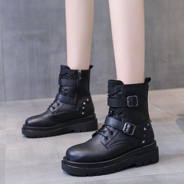 boots rimocy women's pu leather rivet buckle motorcycle lace up platform woman autumn non-slip short booties for ladies, Black
boots rimocy women's pu leather rivet buckle motorcycle lace up platform woman autumn non-slip short booties for ladies, Black