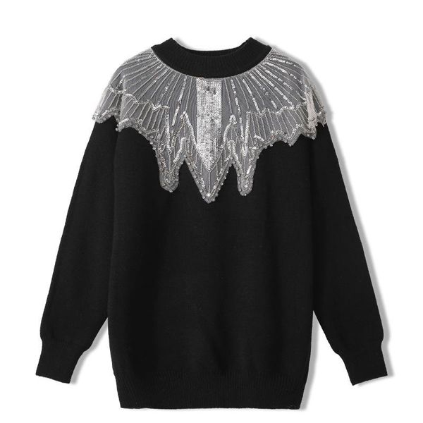 women's sweaters pullover knitted woman luxury sequin beading stitching full sleeve o-neck loose spring autumn fashion elegant jumpers, White;black
women's sweaters pullover knitted woman luxury sequin beading stitching full sleeve o-neck loose spring autumn fashion elegant jumpers, White;black