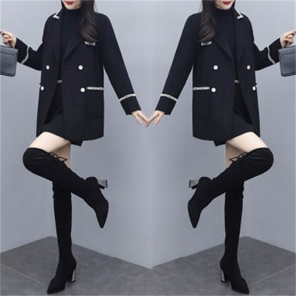 of winter women tweed piece woolen jacket suits and skirt korean office femme suit b6bv, White;black
of winter women tweed piece woolen jacket suits and skirt korean office femme suit b6bv, White;black
