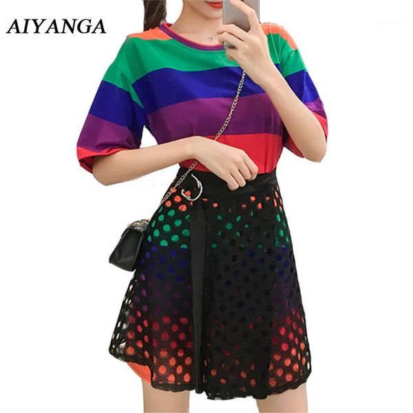 new colorful stripes dress women two pieces sets 2018 summer short sleeve casual dress + fashion hollow lace skirt set aiyanga1, White
new colorful stripes dress women two pieces sets 2018 summer short sleeve casual dress + fashion hollow lace skirt set aiyanga1, White