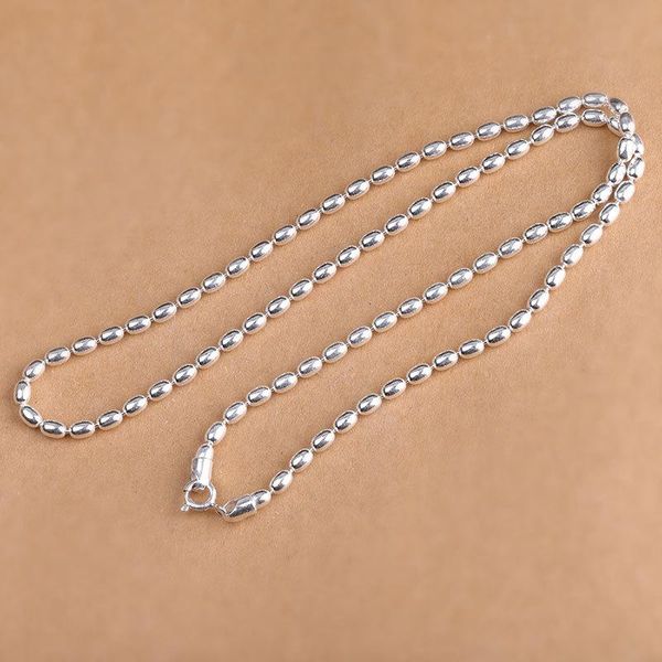 2mm thick s925 silver fashion rice beads necklace chain 
2mm thick s925 silver fashion rice beads necklace chain