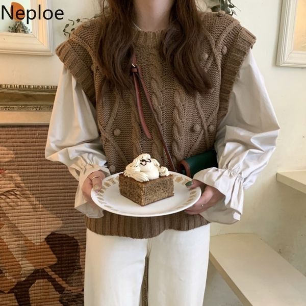 neploe fall women clothes knitwear sweater vest solid shirt loose casual knitted pullovers korean fashion female 4f881 y201128, White;black
neploe fall women clothes knitwear sweater vest solid shirt loose casual knitted pullovers korean fashion female 4f881 y201128, White;black