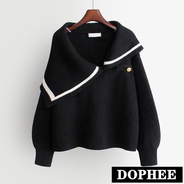 2020 new autumn and winter loose short sweater women's large lapel pullover knit sweater lazy wind knitwear students, White;black
2020 new autumn and winter loose short sweater women's large lapel pullover knit sweater lazy wind knitwear students, White;black