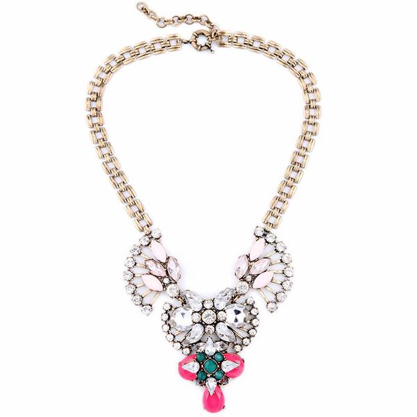 chains bulk price china retro antique gold color red resin stone necklace, Silver